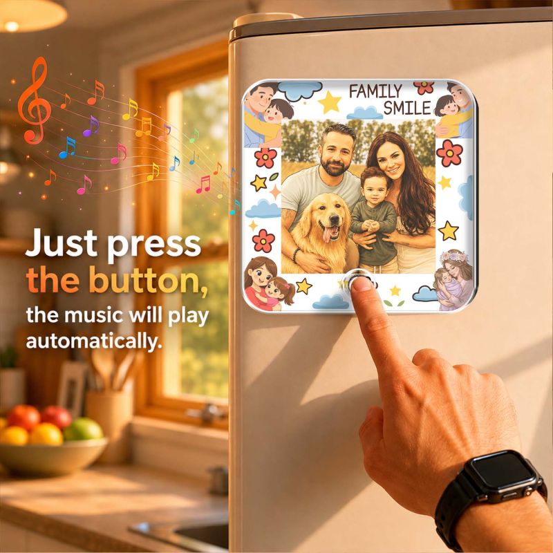 Personalized Musical Fridge Magnet with Custom Photo & Favorite Song, Rechargeable Music Player Refrigerator Magnet, Unique Gift for Couples, Family & Pet Lover